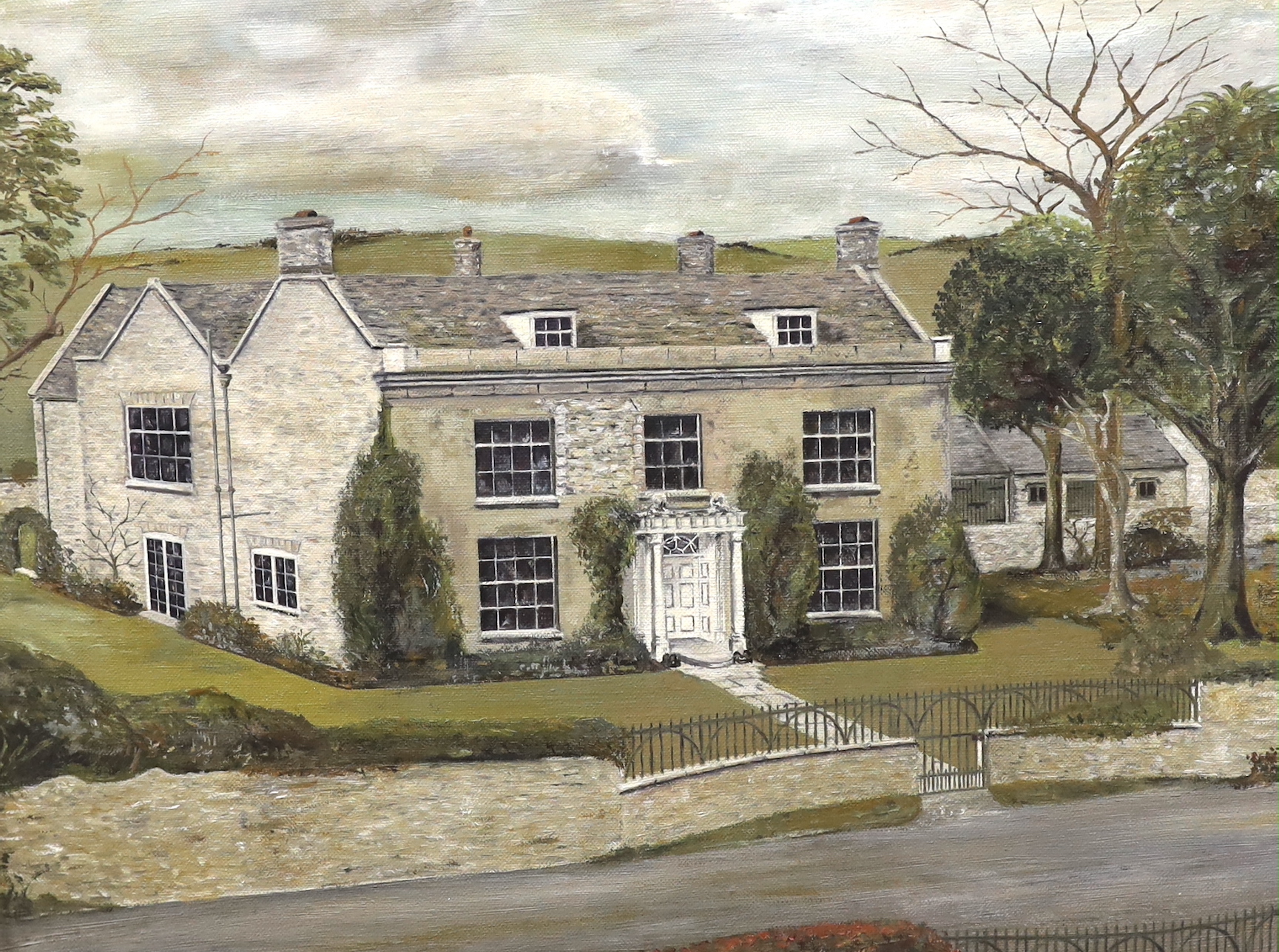 Christopher Rutherford, oil on canvas, 'Portisham House, Dorset', unsigned, details verso, 33 x 44cm